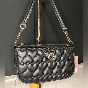 Juicy Couture Black Liquorice Quilted Flawless Heart Shoulder Bag NWT